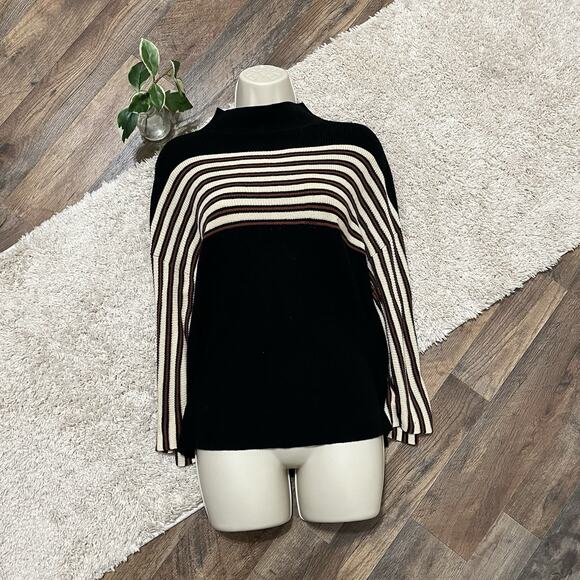 Gimmicks by BKE Size Medium Oversized Striped 3/4 Sleeve Mock Neck Sweater - Picture 1 of 5